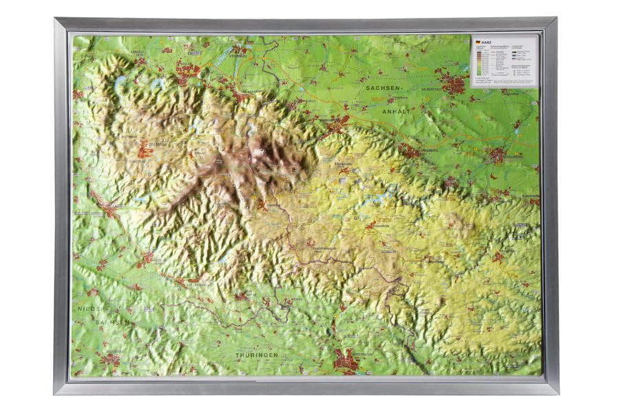Harz 1:200.000 ohne Rahmen: Reliefkarte vom Harz ohne Rahmen (Tiefgezogenes Kunststoffrelief) Maps & Plans