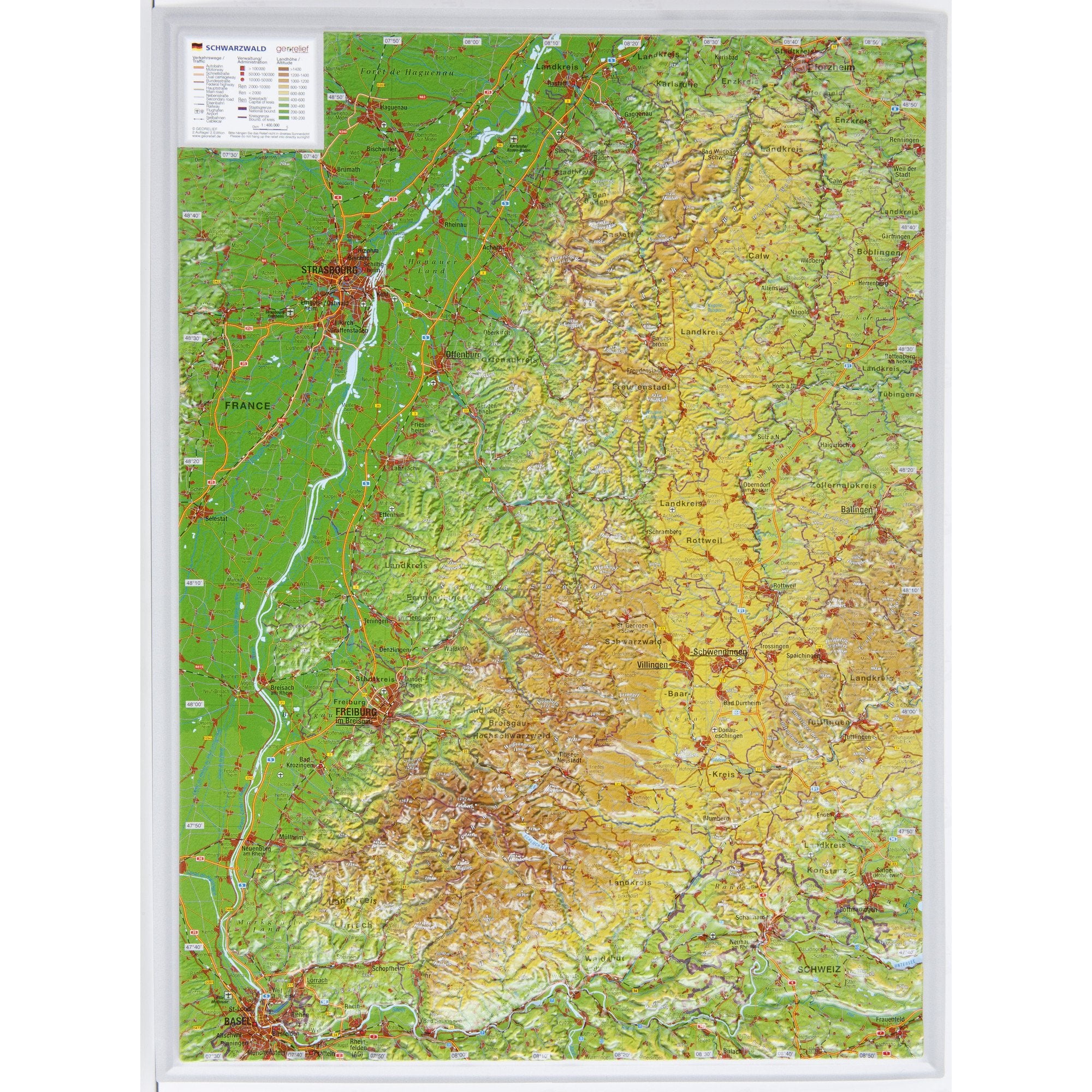 Schwarzwald klein 1:400.000 ohne Rahmen: Reliefkarte Schwarzwald klein Din A3 (Tiefgezogenes Kunststoffrelief) Maps & Plans
