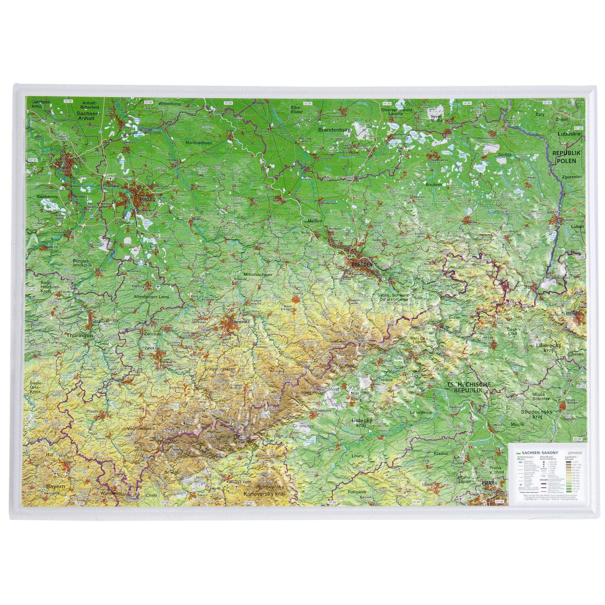 Sachsen klein 1:650.000 ohne Rahmen: Reliefkarte Sachsen klein Din A3 ohne Rahmen (Tiefgezogenes Kunststoffrelief): Din A3 - Tiefgezogenes Kunststoffrelief Maps & Plans