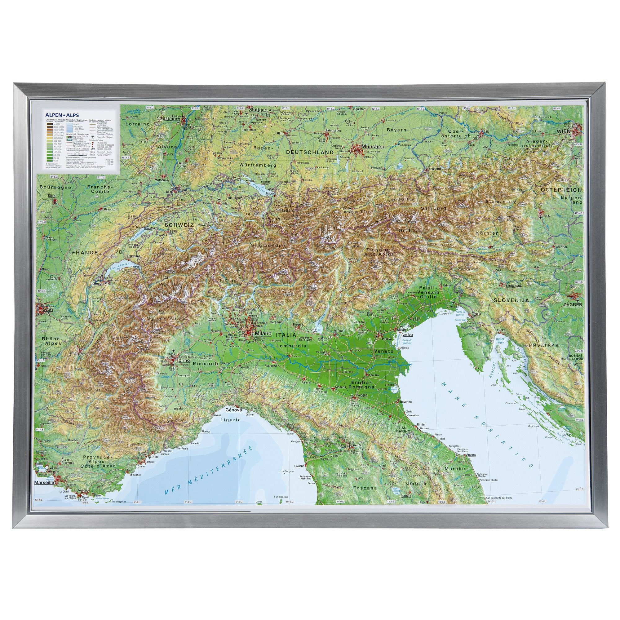 Alpen 1 : 1 200 000 Aluminium Rahmen Leisure, Home & Garden
