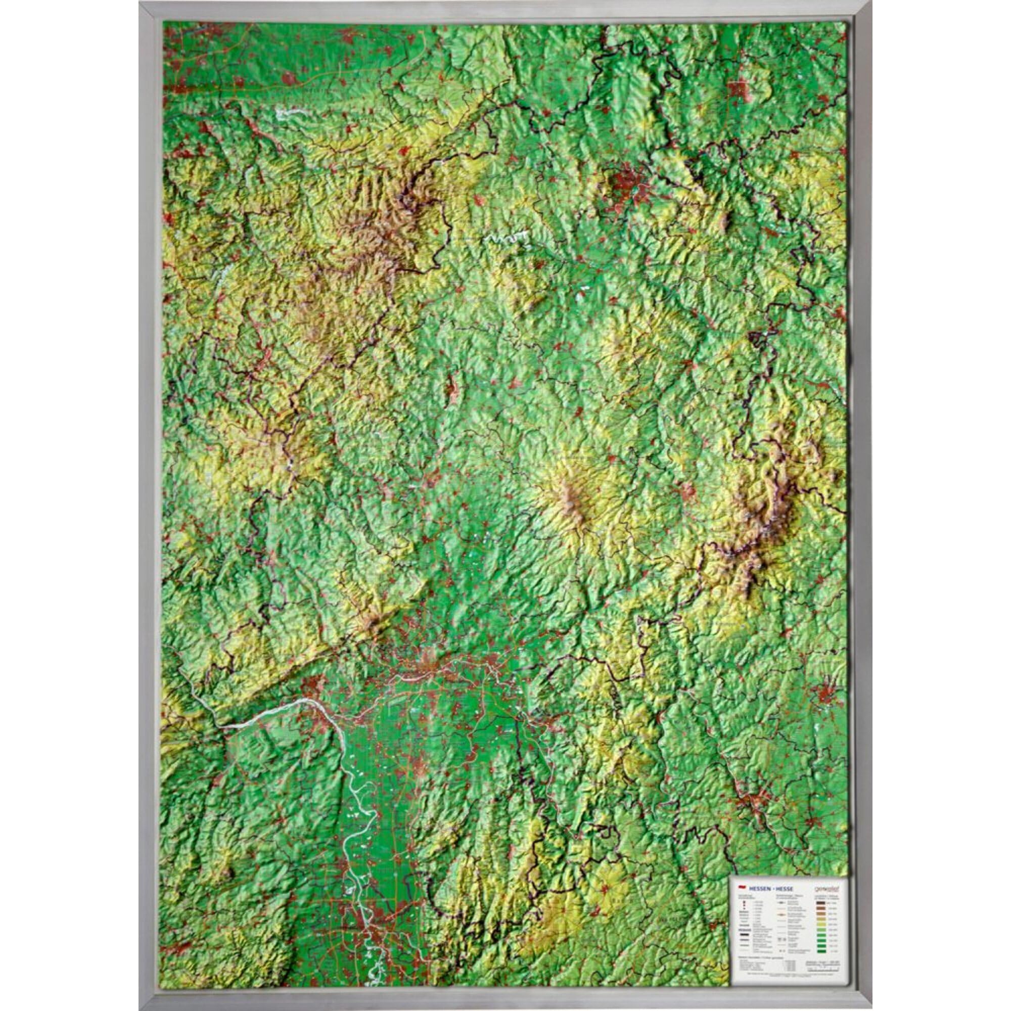 Hessen Gross 1:350.000 Reliefkarte mit Aluminiumrahmen book
