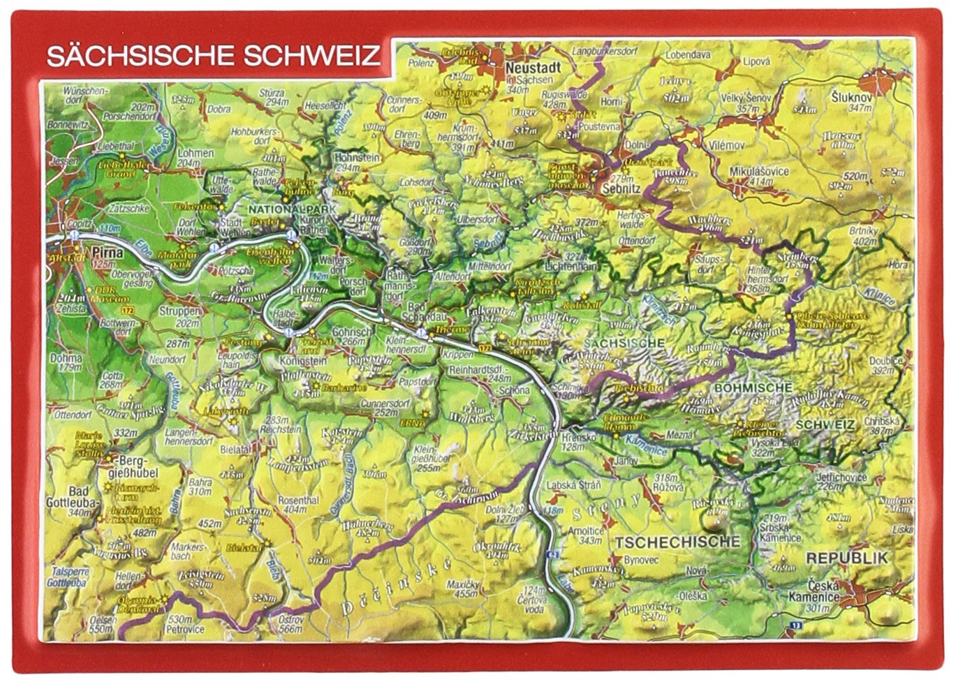Reliefpostkarte Sächsische Schweiz: Tiefgezogene Reliefpostkarte Posters