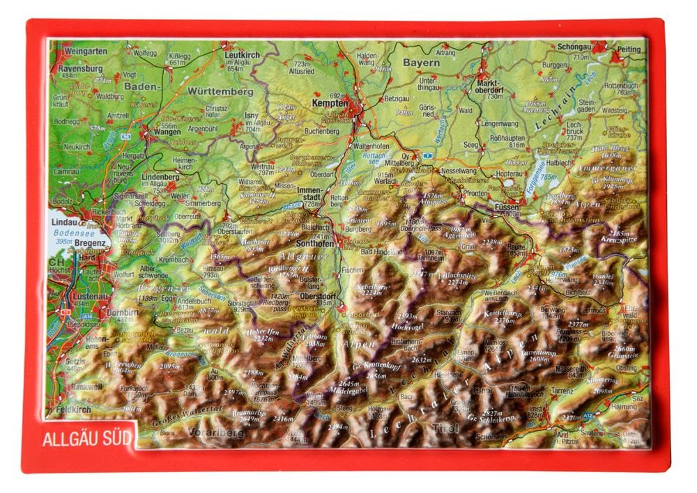 Reliefpostkarte Allgäu Süd: Tiefgezogene Reliefpostkarte Posters