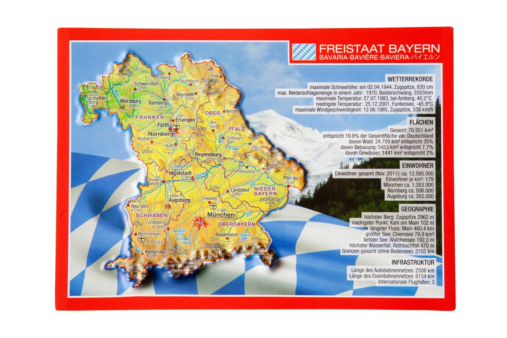 Reliefpostkarte Bayern: Wenn Bayern nicht die berge hätt . . .Tiefgezogene Reliefpostkarte Posters