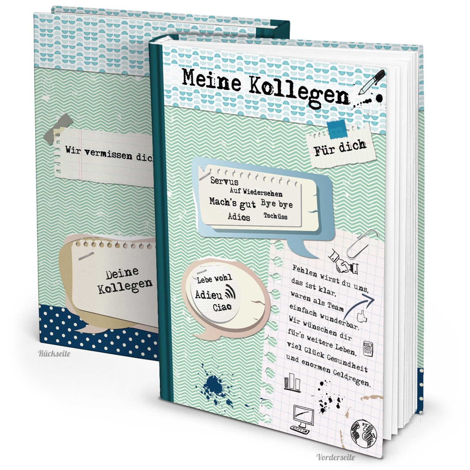 Logbuch-Verlag XXL Kollegenbuch DIN A4 164 Seiten zum Einschreiben Abschiedsgeschenk Abschiedsbuch Geschenk Erinnerung an Kollegen grün blau Living & Furnishing
