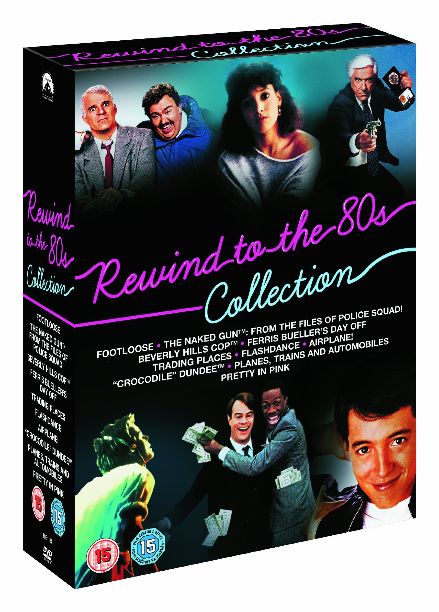Rewind To The 80S Collection (Footloose, The Naked Gun, Beverly Hills Cop, Ferris Bueller's Day Off, Trading Places, Flashdance, Airplane!, Crocodile ... Trains and Automobiles, Pretty In Pink) Movies