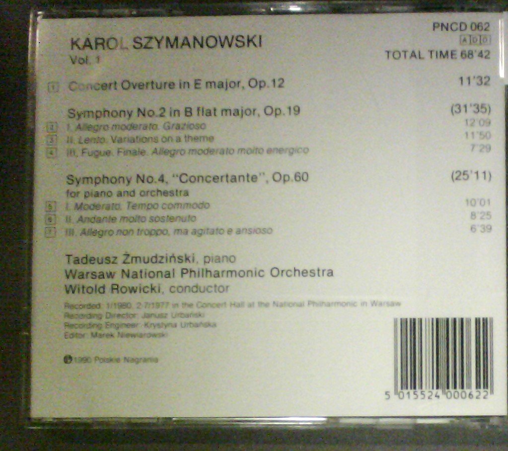 K. Szymanowski: Vol. 1; Concert Overture in E Major, Symphony No. 2, Symphony No. 4 Music