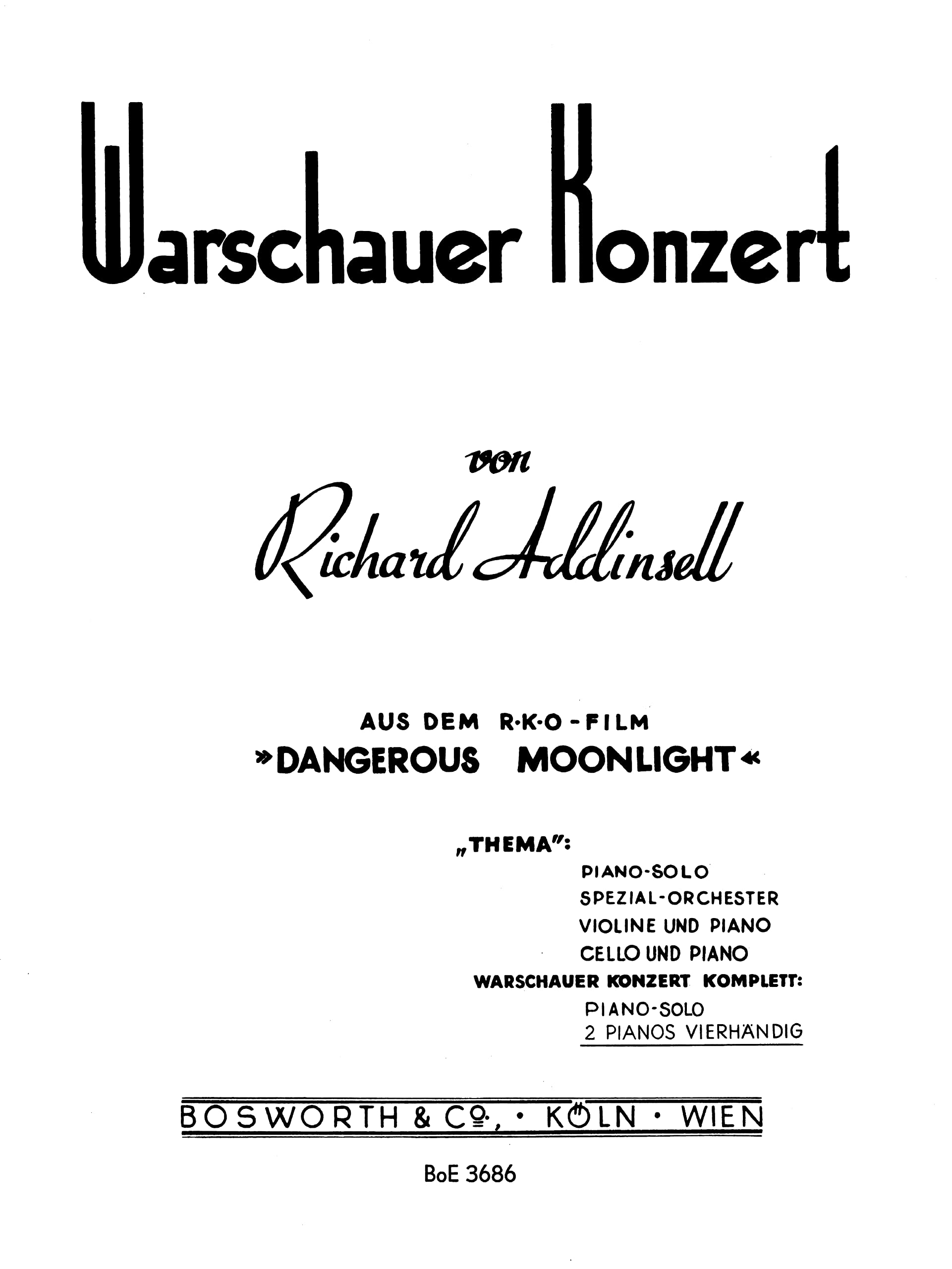 Richard Addinsell: Warsaw Concerto (2 Piano Score). Sheet Music