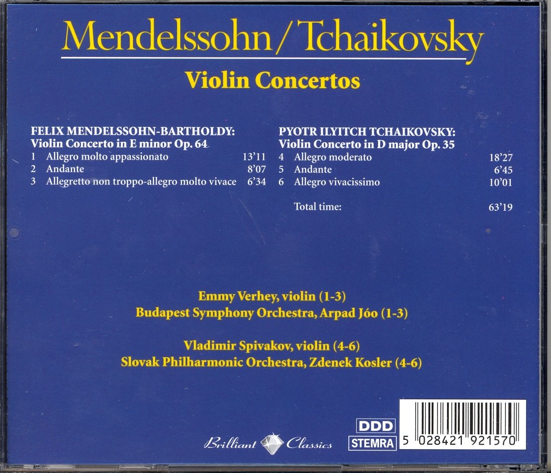 Tschaikovsky: Violinkonzert gespielt von Vl.Spivakov - Mendelssohn: Violinkonzert gespielt von Emmy Verhey Classical