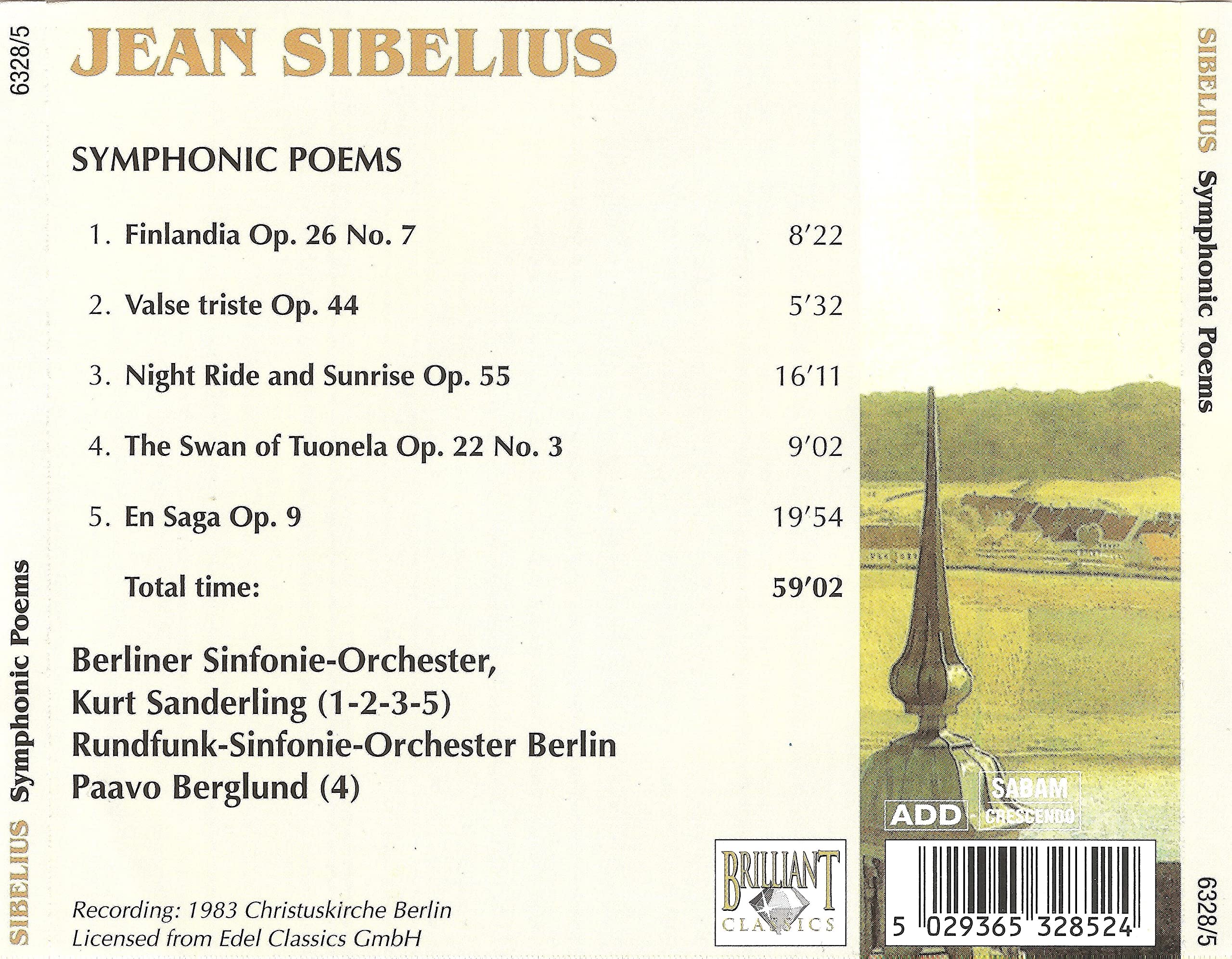 1-CD SIBELIUS - SYMPHONIC POEMS - BERLINER SINFONIE ORCHESTER / PAAVO BERGLUND Music