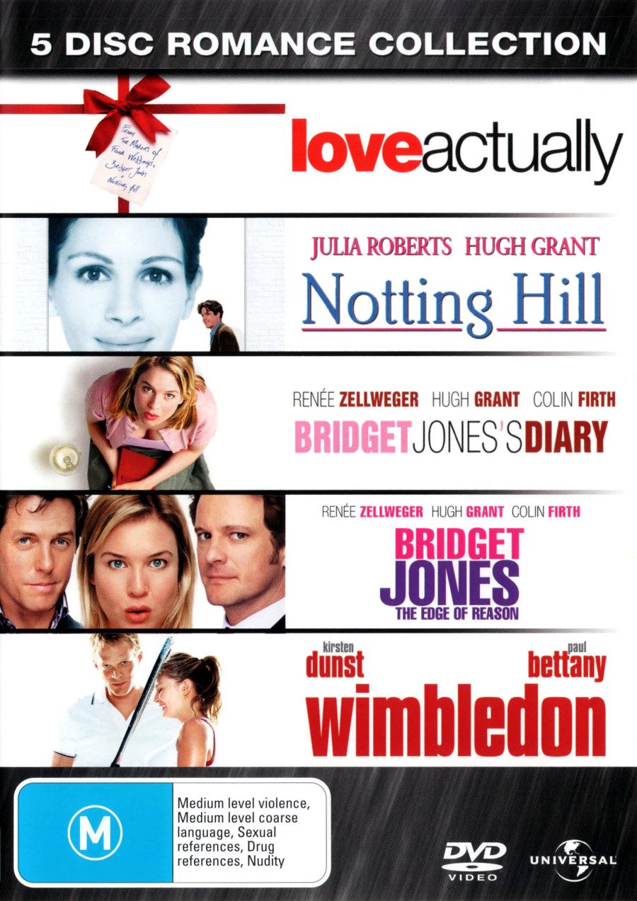 Bridget Jones 1 & 2/Love Actually/Notting Hill/Wimbledon 5 DVD pack Films