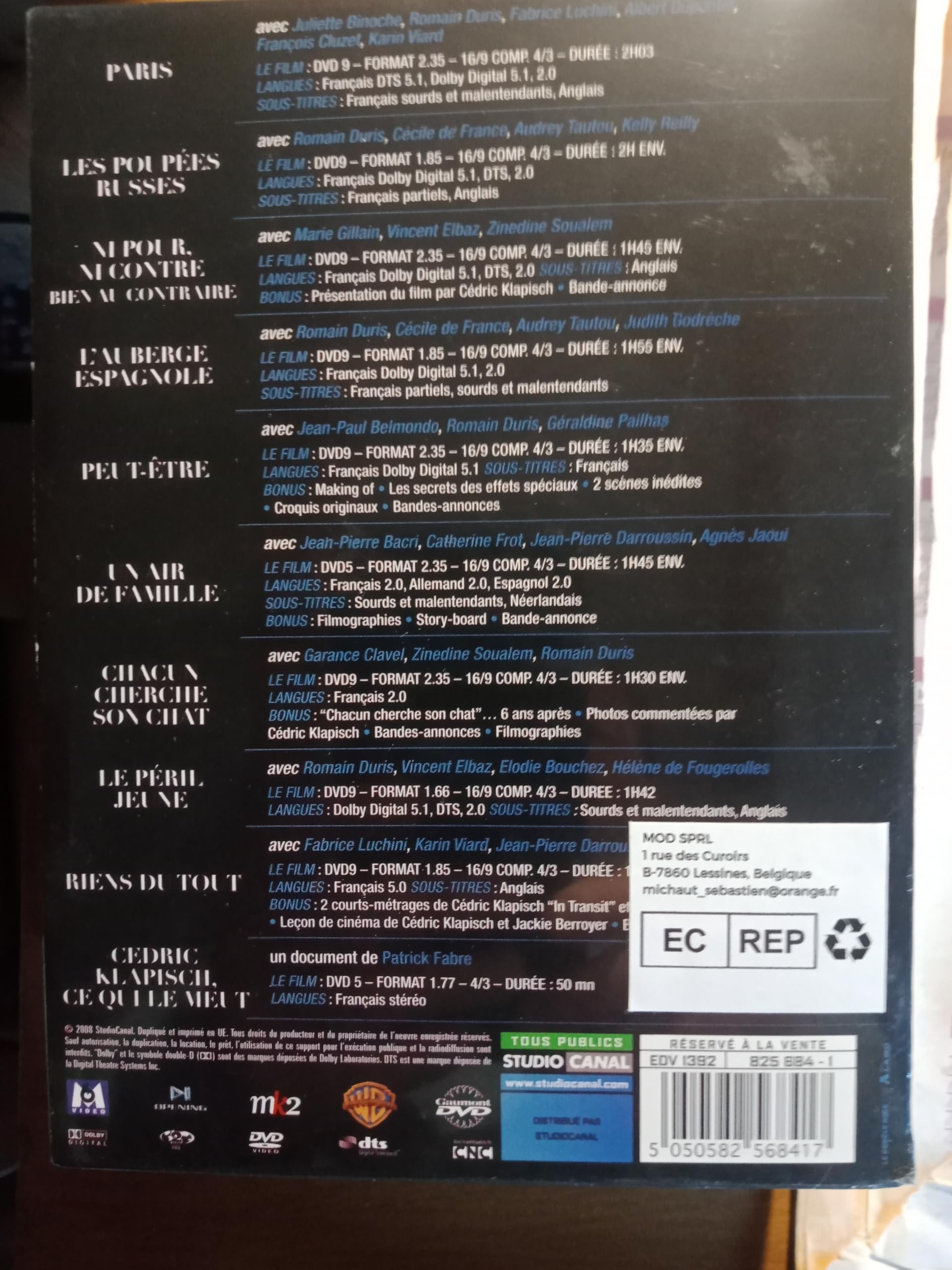 Coffret intégrale Cédric Klapisch : paris ; les poupées russes ; ni pour ni contre ; l'auberge espagnole ; peut-être ; u Movies