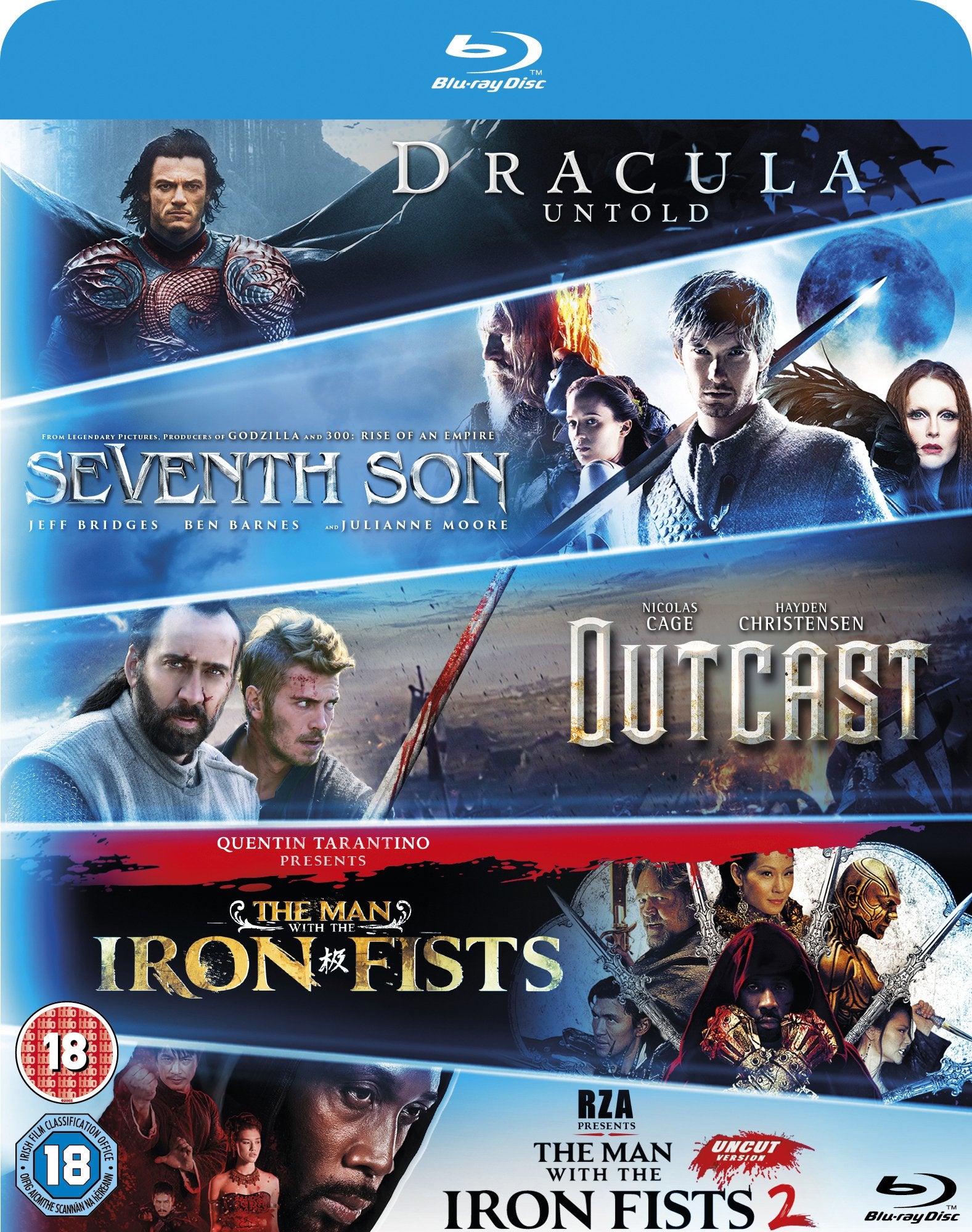 Blu-ray Starter Pack: Seventh Son, Dracula Untold, Outcast, Man with the Iron Fists 1 & 2 UK-Import (Region 2), Sprache-Englisch. Films