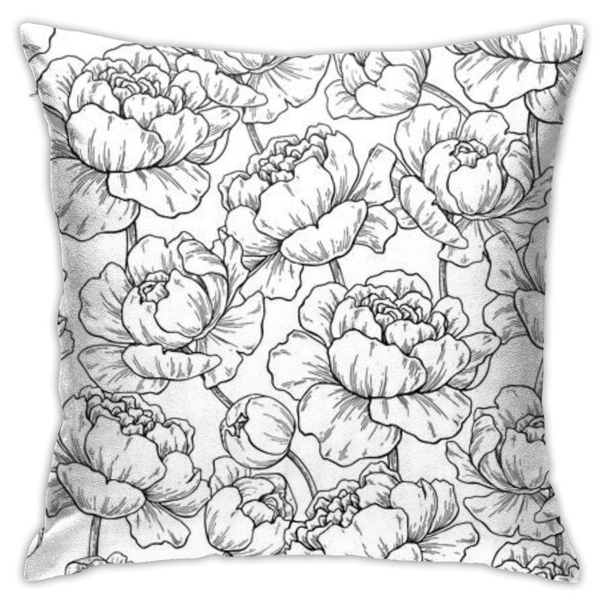 DJNGN Pillowcase Pfingstrose Blumenzeichnung Kissenbezug, doppelseitiger Druck, versteckter Reißverschluss Kissenbezug, 18x18 Zoll schöne gedruckte Muster Kissenbezug dvd