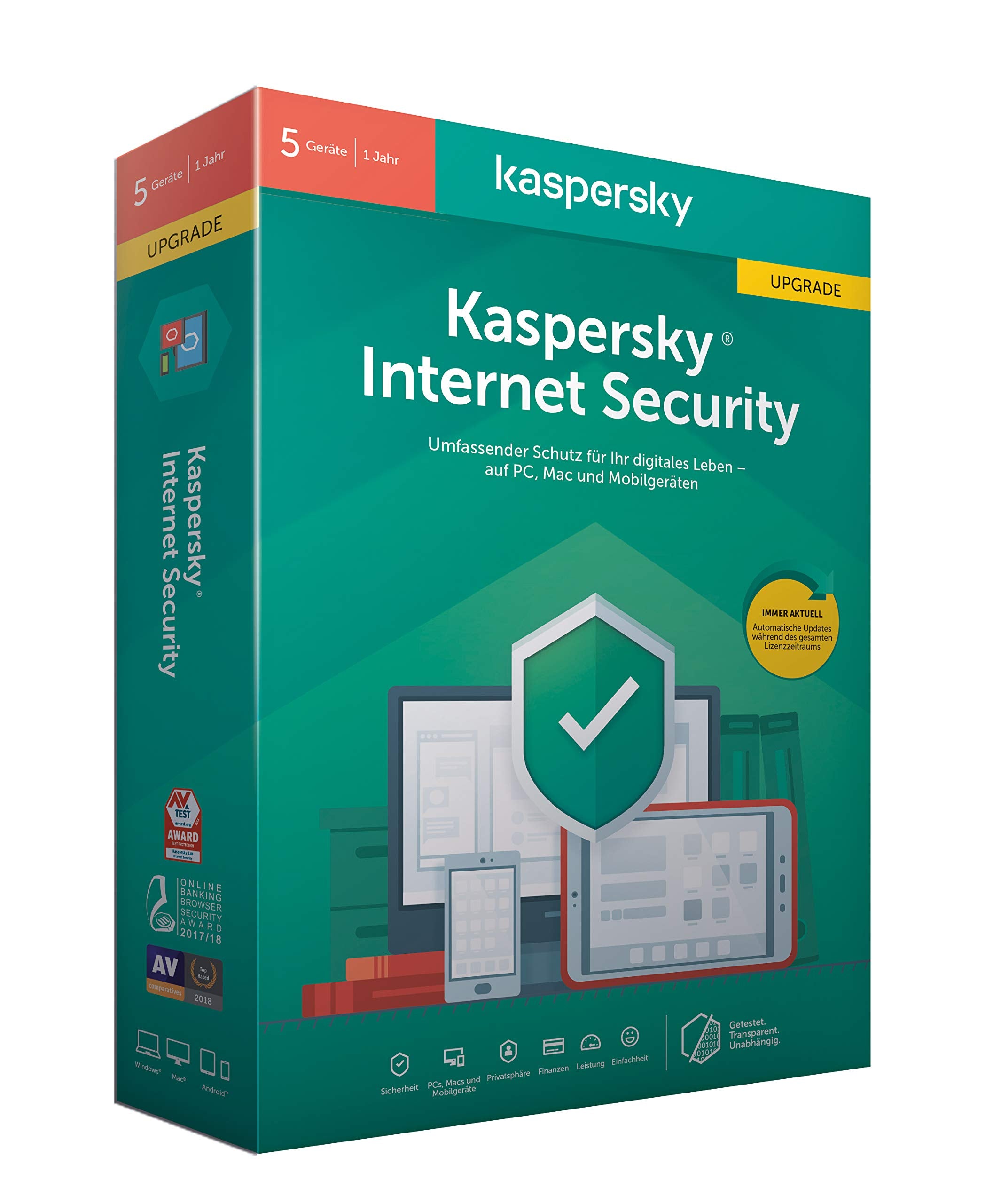 Kaspersky Internet Security 2020 Upgrade | 5 Geräte | 1 Jahr | Windows/Mac/Android | Aktivierungscode in Standardverpackung Other software