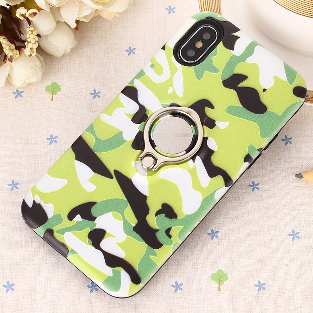 CDXGC AE Nieuw voor iPhone X Camouflage Print TPU + PC beschermende achterkant van de behuizing met ringhouder (maat: Ipxg6157g) cd