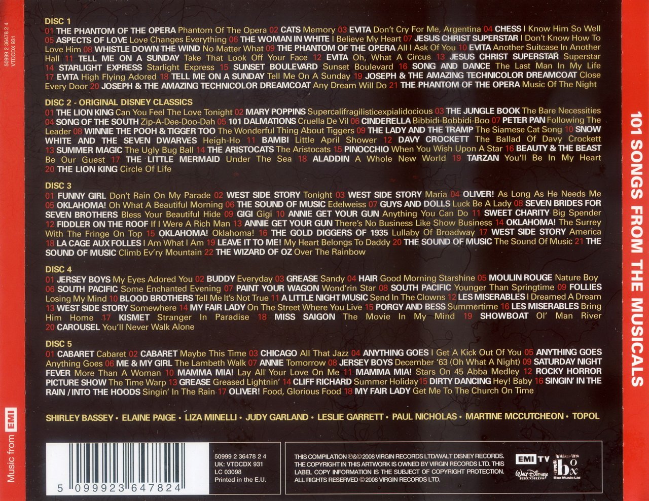 101 Songs From The Musicals cd