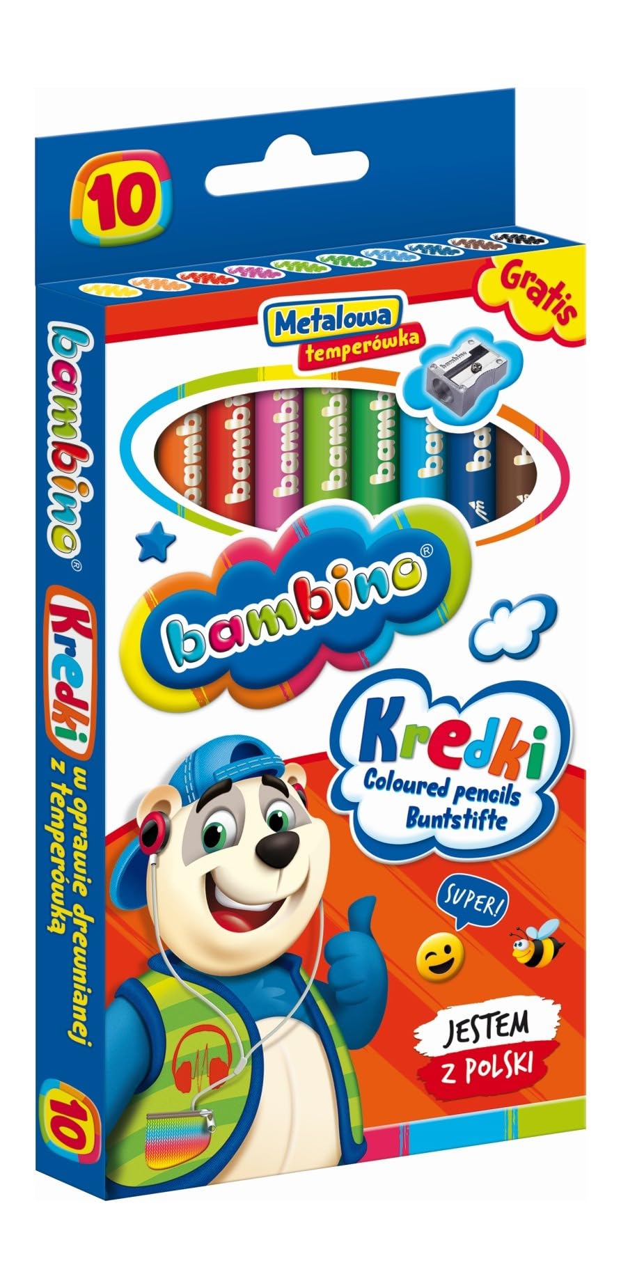 Kredki Bambino drewniane 10 kolorów z temperówka Mini zoo Books