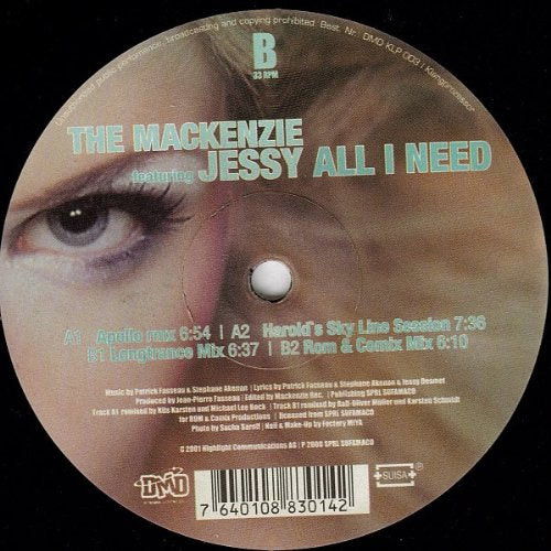 All I need (4 versions, 2001, incl. Apollo Rmx, feat. Jessie) Music