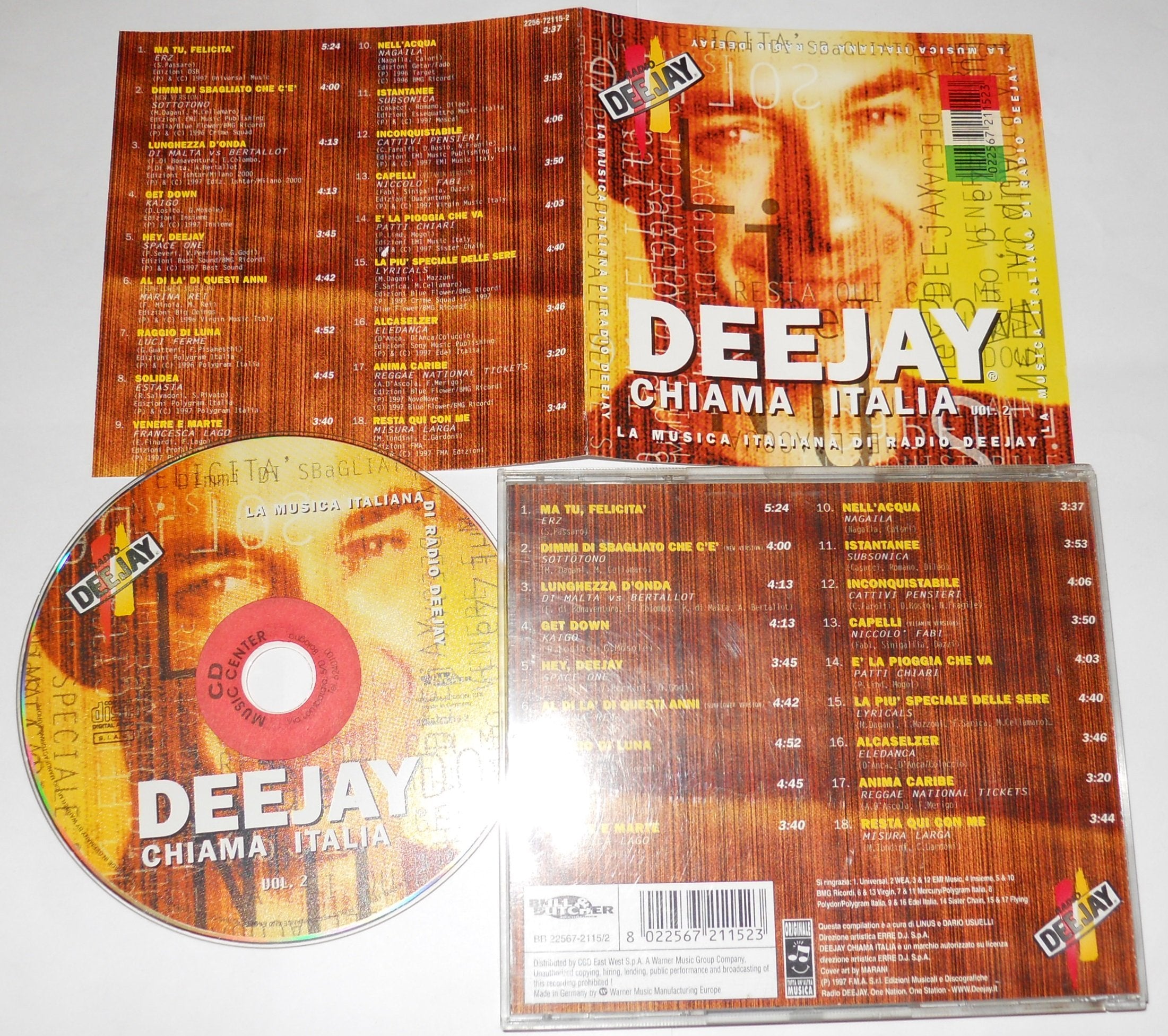 DEEJAY CHIAMA ITALIA vol. 2 Fabi/Rei/Erz/Sottotono/Estasia... (1997 CGD) - CD.. Music