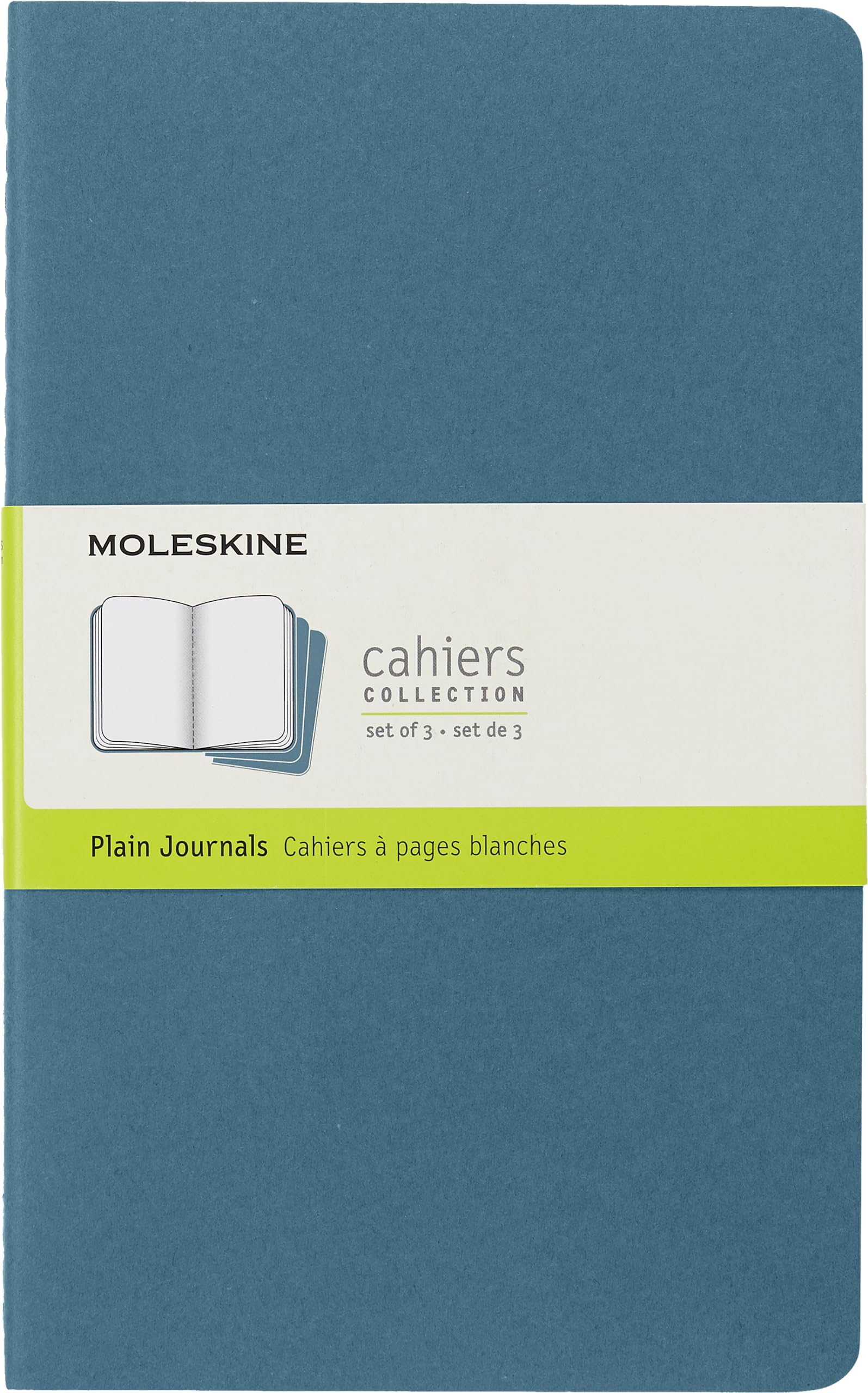 Moleskine Cahier Journal, Set 3 Notebooks with Plain Pages, Cardboard Cover with Visible Cotton Stiching, Colour Brisk Blue, Large 13 x 21 cm, 80 Pages book