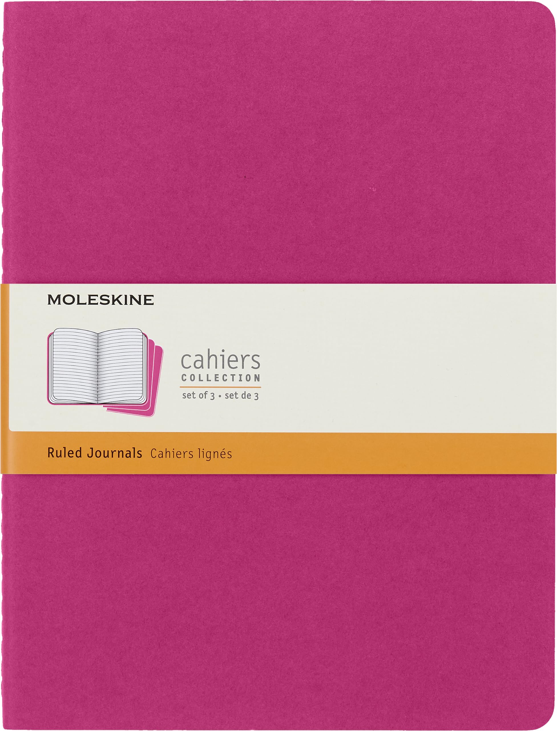 Moleskine - Cahier Journal - Ensemble de 3 Carnets avec Pages Ligné - Couverture en Carton et Piqûres de Coton Apparentes - Couleur Rose - Taille Très Grand Format 19 x 25 cm - 120 Pages book