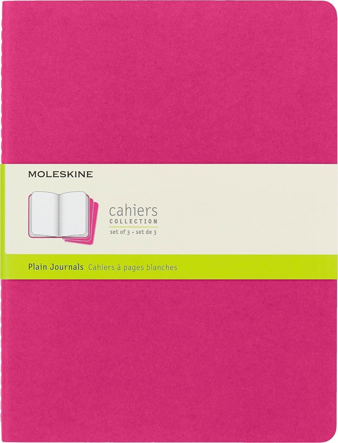 Moleskine Cahier Journal, Set 3 Notebooks with Plain Pages, Cardboard Cover with Visible Cotton Stiching, Colour Kinetic Pink, Extra Large 19 x 25 cm, 120 Pages book