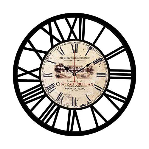 Rustic Black and Iron Frame Shabby Chic Style Home Decoration Wooden and Metal Wall Clock 16 Inches Music