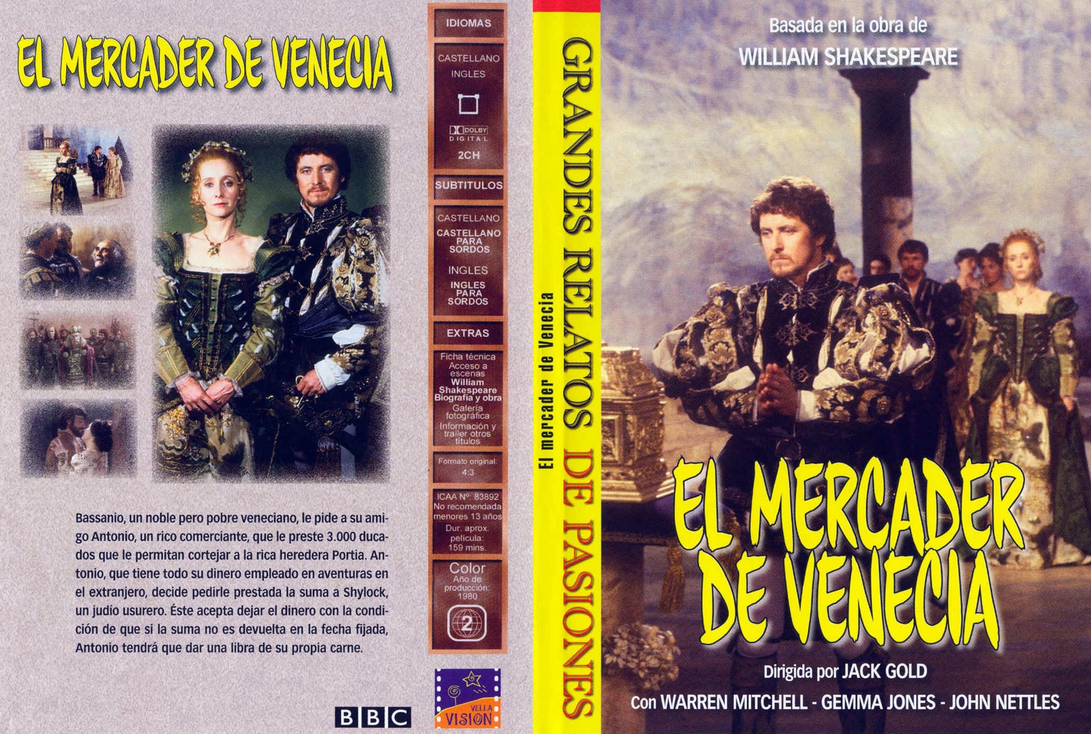 The Merchant of Venice (1980) Dvd Region 2 Pal Bbc Tv Series Spanish Import, Englisch Ton und Untertitel, William Shakespeare Movies