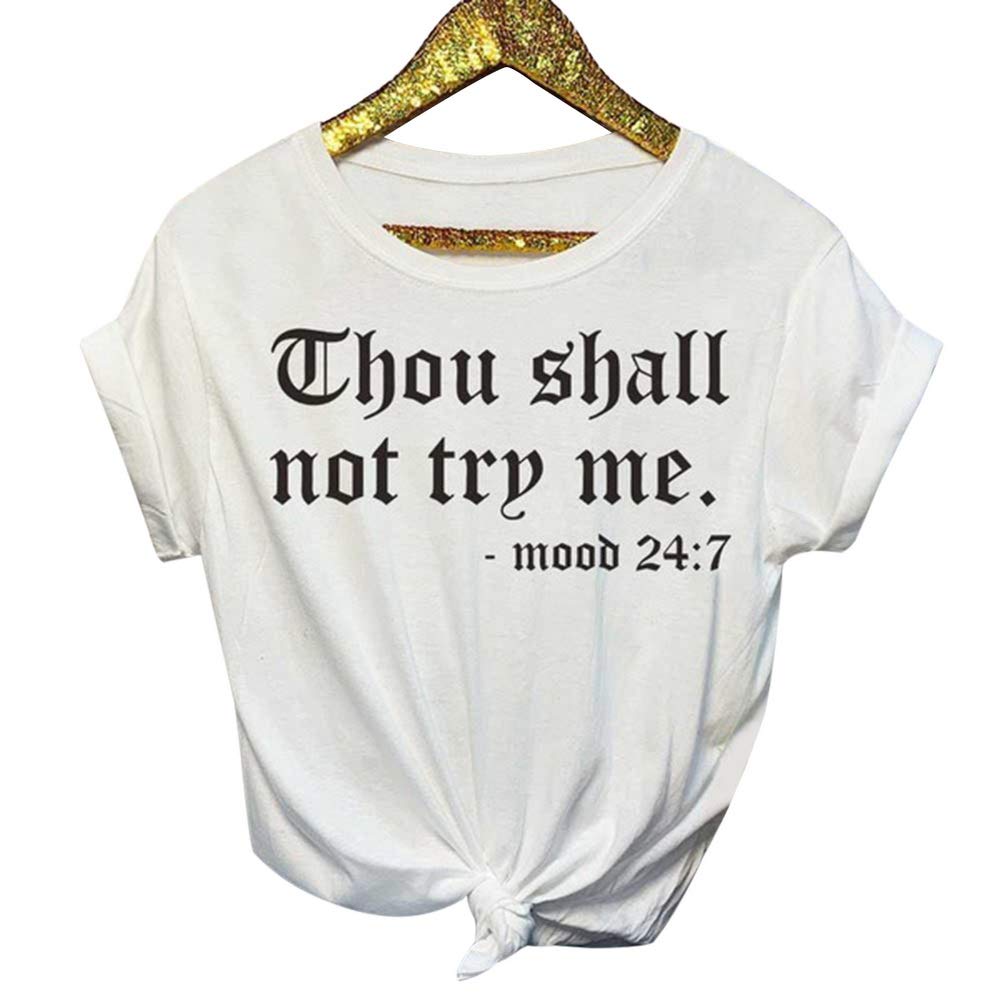 Luzoeo 2019 T-Shirt à Manches Courtes pour Femme avec col Rond et Motif Lettre - Blanc - L History