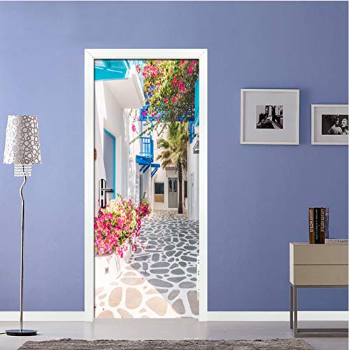Ruifulex Türtapete Europäische Stadt Street View 3D Fototapetenrolle PVC Wasserdicht Selbstklebende Tür Aufkleber Wanddekoration Papel De Parede 3D Pop
