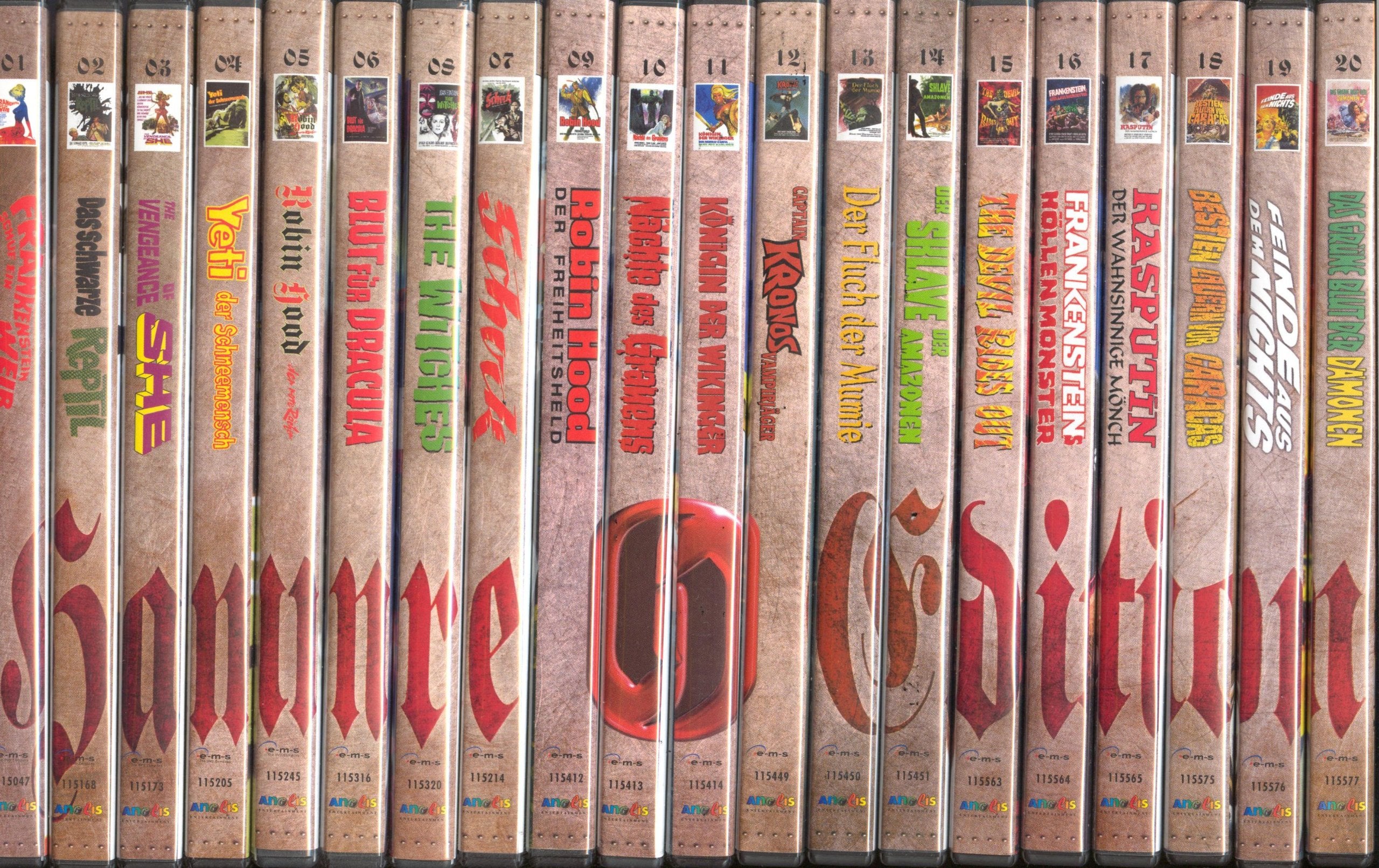 HAMMER EDITION – Alle 20 DVD’s der Hammer Edition 1. Frankenstein schuf ein Weib / 2. Das schwarze Reptil / 3. The Vengeance of She / 4. Yeti der ... dem Nichts / 20. Das grüne Blut der Dämonen Movies