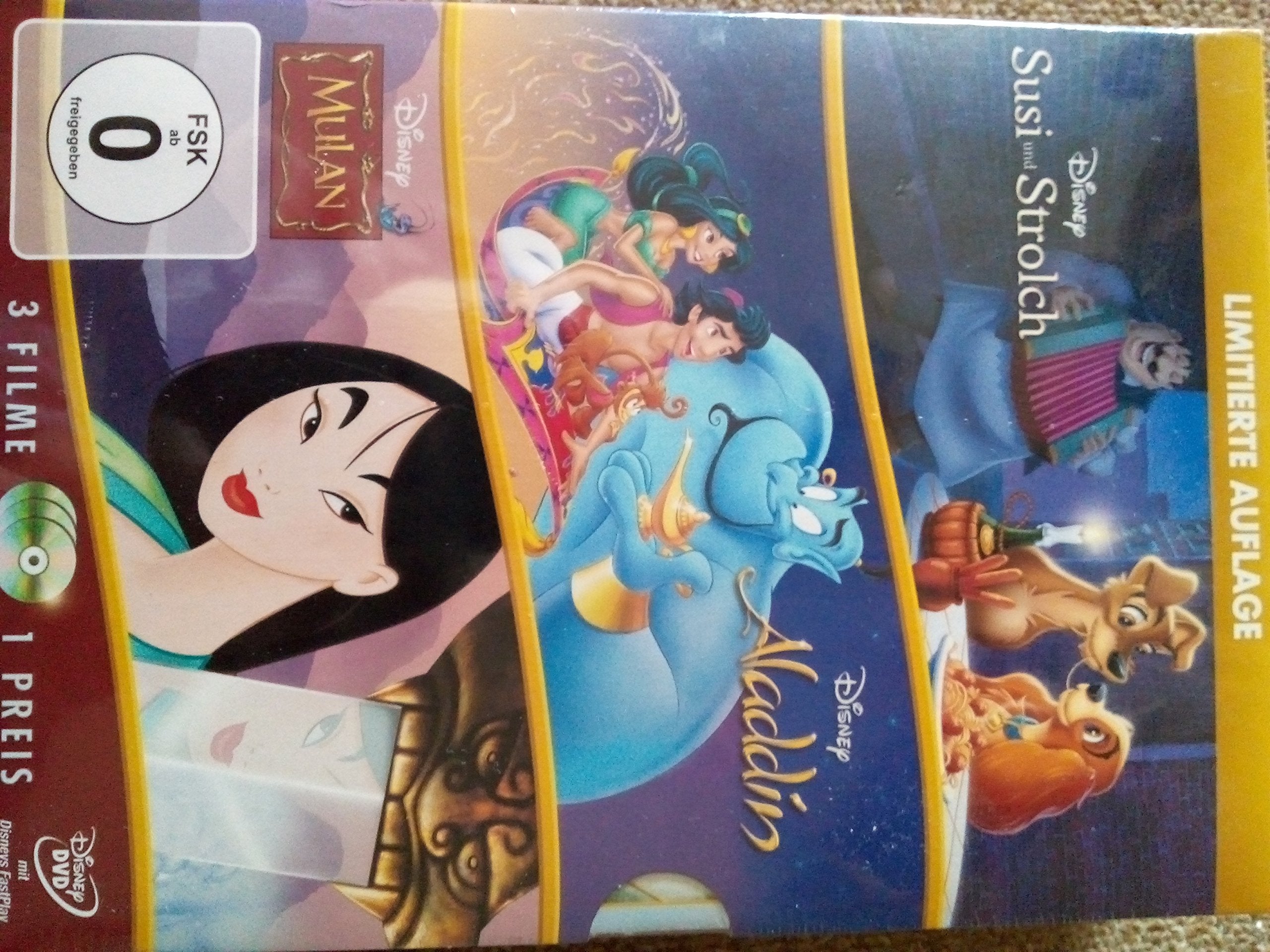 Walt Disney 3er DVD-Pack Susi und Strolch Aladdin Mulan Films