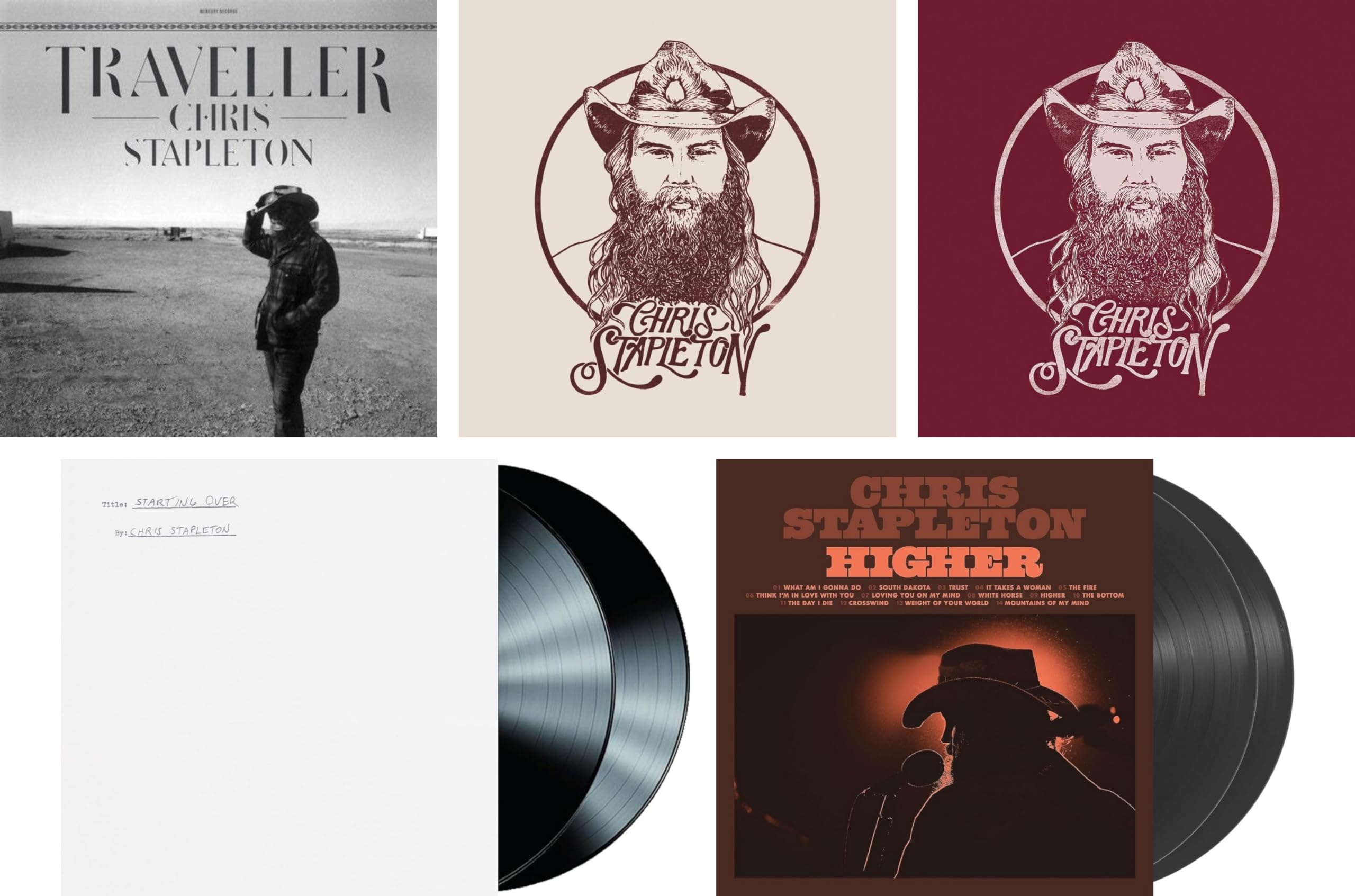 5 Album Record Collection - Traveller / From A Room Vol. 1 / From A Room Vol. 2 / Starting Over / Higher - Chris Stapleton Music