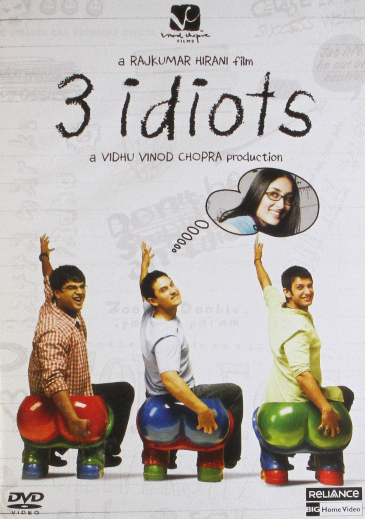 3 Idiots - DVD - ALL REGIONS - Aamir Khan - Kareena Kapoor - Boman Irani - Bollywood - English Subtitles Only Movies