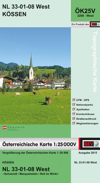 BEV-Karte 3208-West, Kössen 1:25 000V: NL 33-01-08 West Leisure, Home & Garden