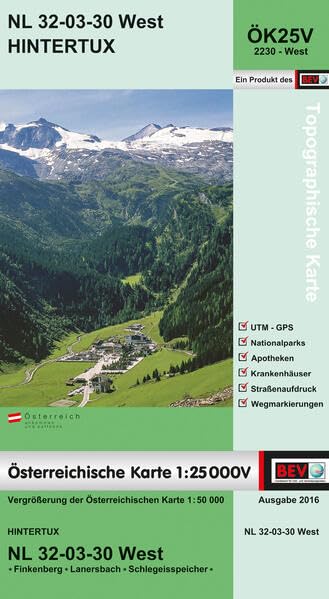 BEV-Karte 2230-West, Hintertux 1:25 000V: NL 32-03-30 West book