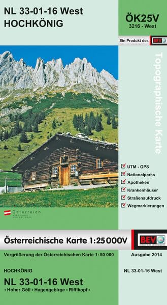 BEV-Karte 3216-West, Hochkönig 1:25 000V: NL 33-01-16 West Leisure, Home & Garden