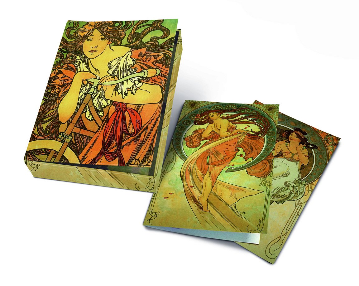 Grußkarten-Box Poesie: 8 Motive auf 16 Doppelkarten mit Briefumschlägen. Dessin: Alphonse Mucha Film, Art & Culture