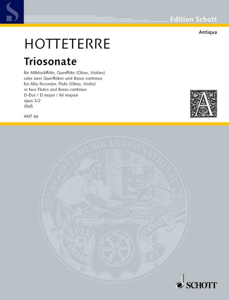 Triosonate D-Dur: op. 3/2. Alt-Blockflöte (Flöte), Violine (Flöte, Oboe) und Basso continuo. Stimmensatz. (Antiqua: Eine Sammlung alter Musik) Sheet Music