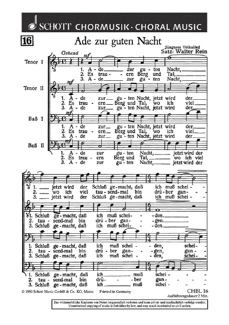 Ade zur guten Nacht: (Mitteldeutschland). men's choir (TTBB). Partition de chœur. Books