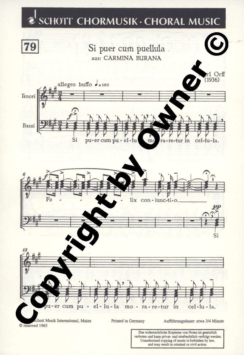 Si puer cum puellula: from "Carmina Burana". men's choir (TTTBBB). Partition de chœur. Books