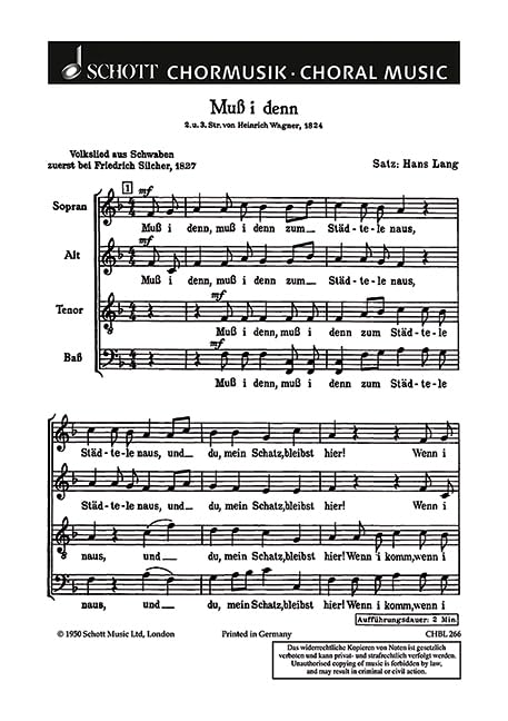 Muss i denn: (Schwaben). mixed choir (SATB). Partition de chœur. Books