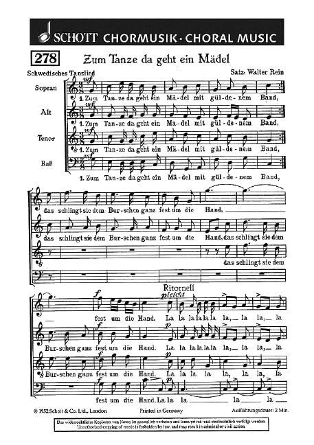 Zum Tanze da geht ein Mädel: (Schweden). mixed choir (SATB). Partition de chœur. Books