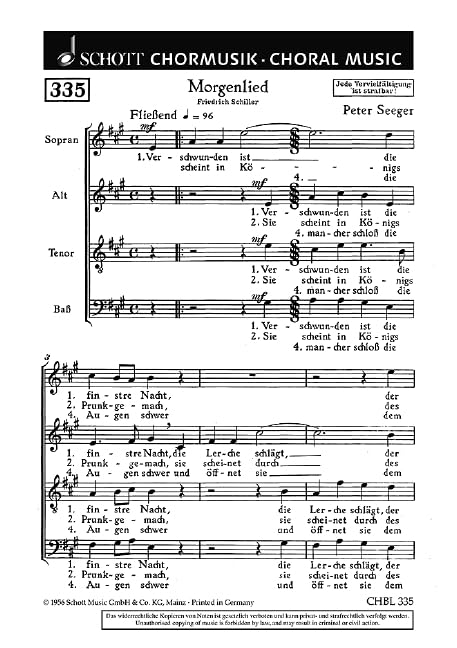 Morgenlied: "Verschwunden ist die finstre Nacht". mixed choir. Partition de chœur. Books