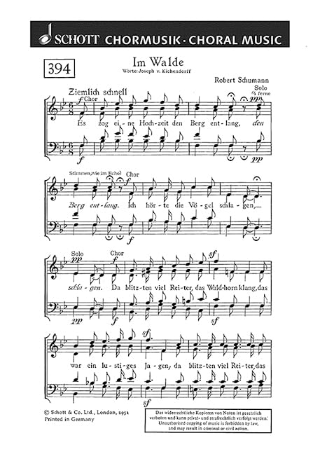 Im Walde: "Es zog eine Hochzeit". gemischter Chor (SATB) mit Echochor ad lib.. Chorpartitur. (Schott's Chorblätter) Arts & Music
