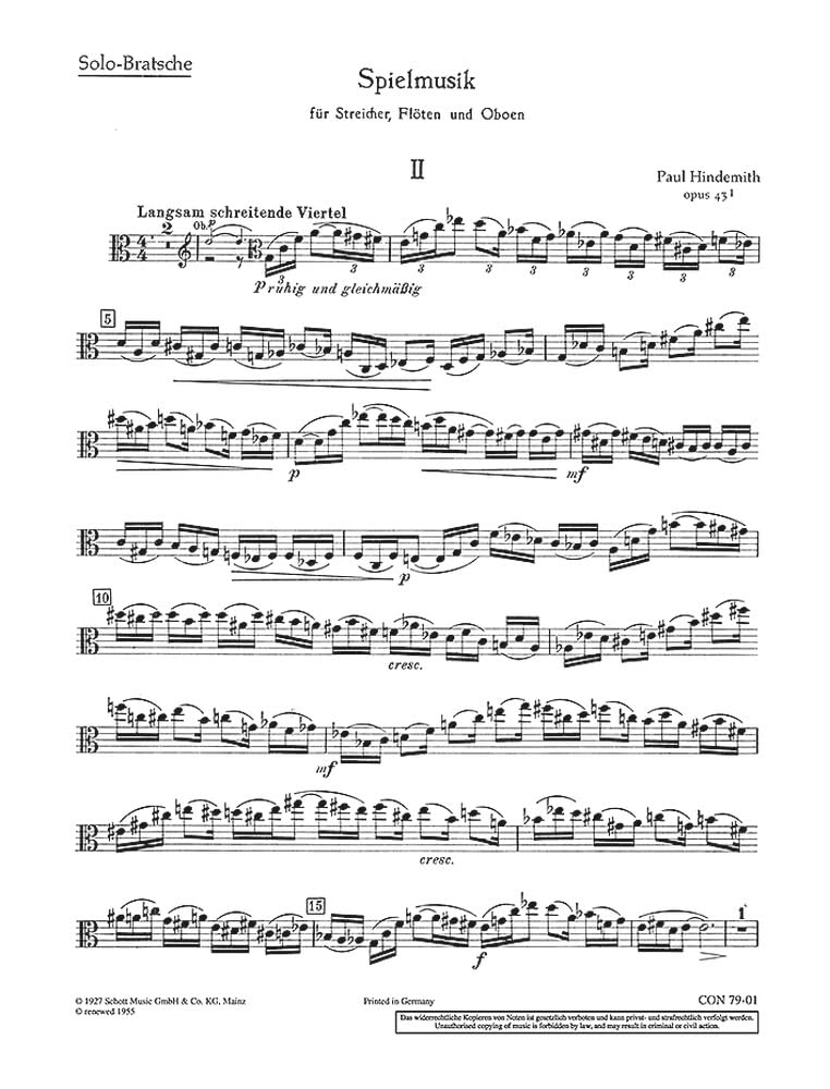 Spielmusik: op. 43/1. Streichorchester (Viola auch Solo), Flöten und Oboen. Solostimme. (Concertino) Sheet Music