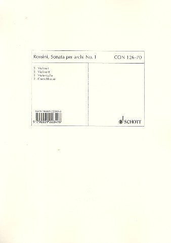 Sonata per archi: No. 1 G-Dur. 2 Violinen, Violoncello und Kontrabass (solistisch oder chorisch). Stimmensatz. (Concertino) Sheet Music