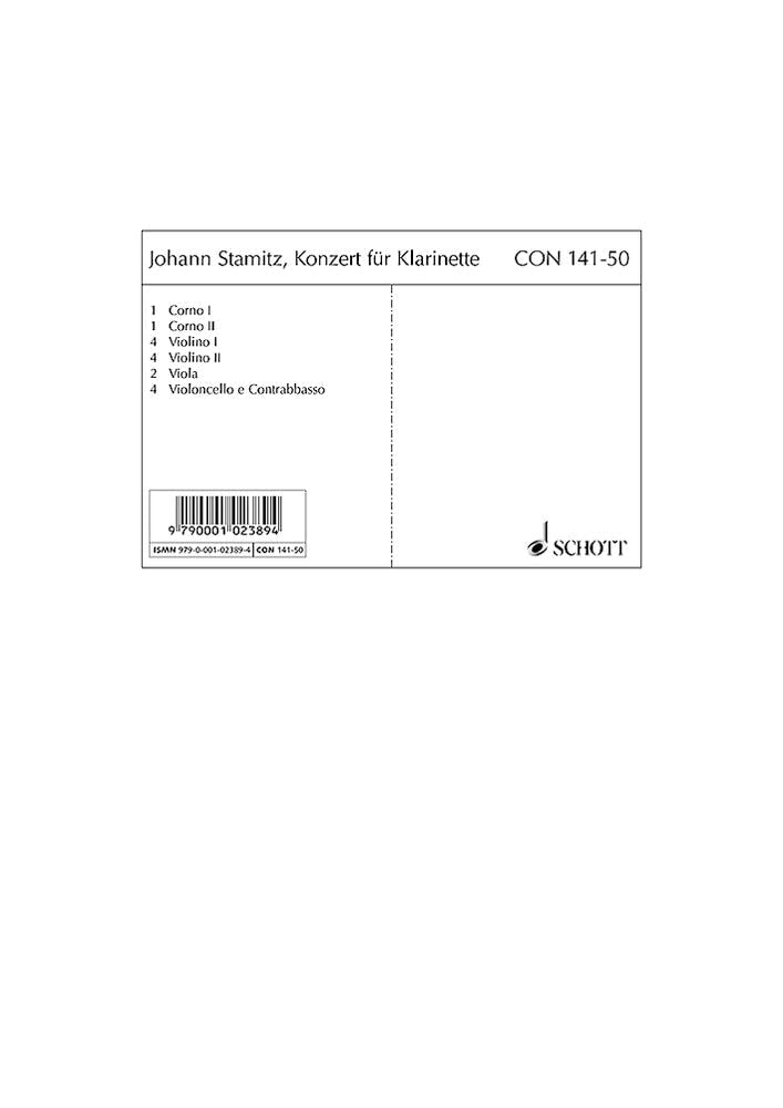 Konzert B-Dur: Klarinette und Streichorchester; 2 Hörner ad libitum. Stimmensatz. (Concertino) Sheet Music