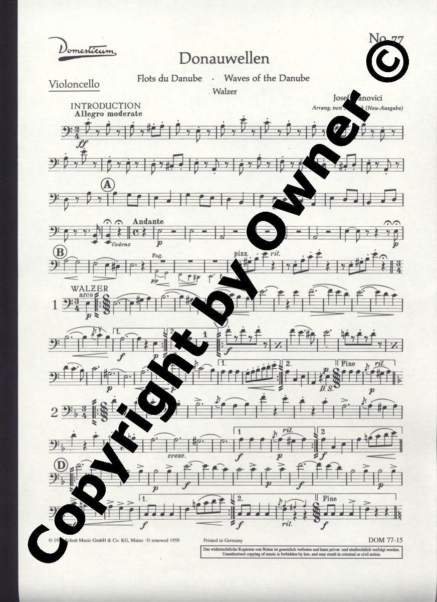 Donauwellen-Walzer: Salonorchester. Violoncello. (Domesticum) Sheet Music